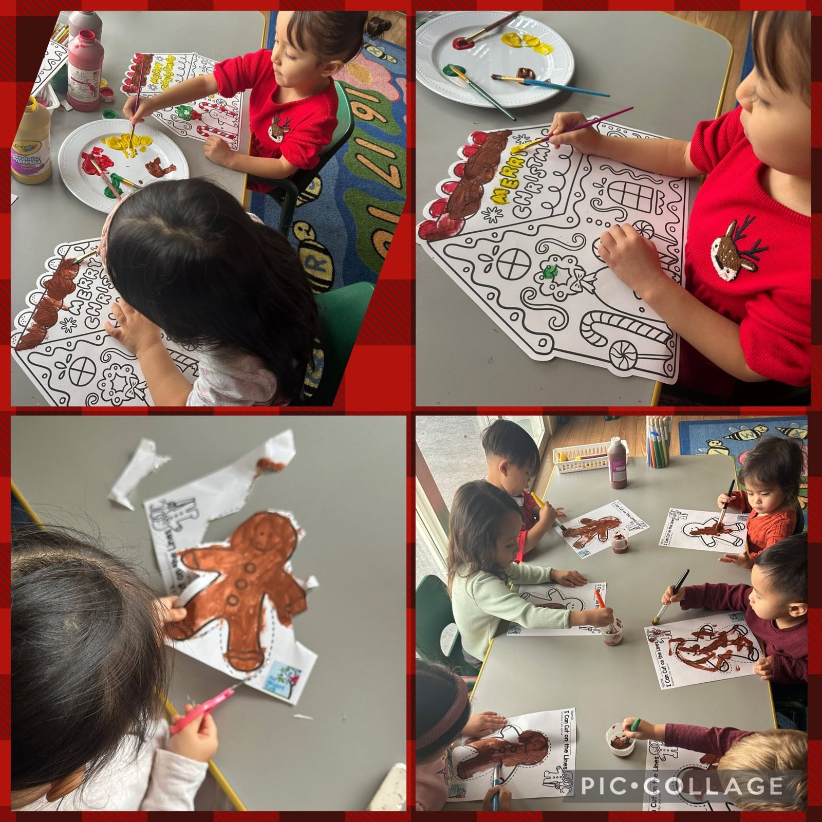 Children painting holiday-themed art projects together at Crayoland
